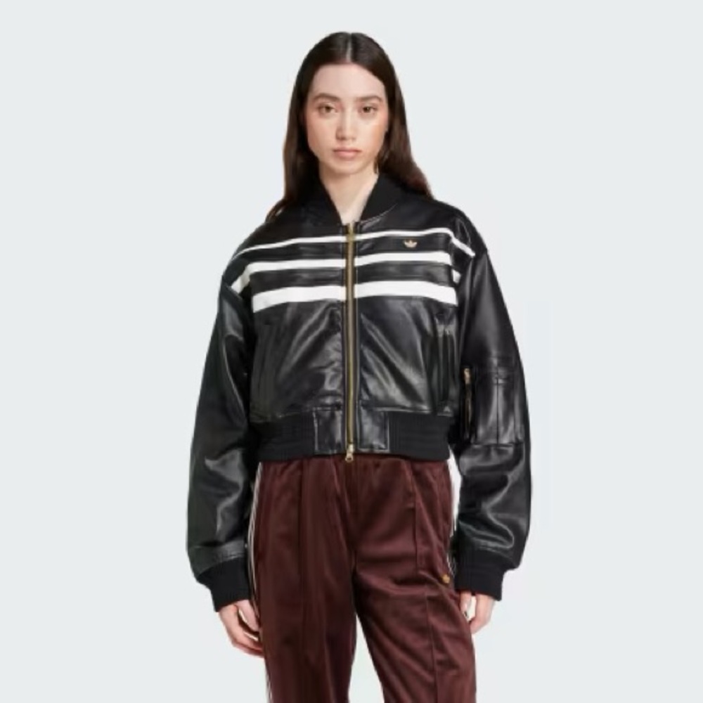 Like New Adidas Originals Black Premium Pleather Bomber Jacket IX0967 Size M